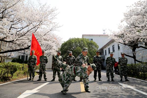 3月22日，陽(yáng)光明媚，春意融融，銅陵有色安慶銅礦櫻花綻放。該礦民兵應(yīng)急分隊(duì)隊(duì)員們正在櫻花樹下展開擒敵技能大比武。據(jù)了解，這是一支平均年齡在三十歲以下、由青工組成的精干隊(duì)伍，在礦山急難險(xiǎn)重的工作中，都活躍著他們的身影，是一支作風(fēng)過硬、紀(jì)律嚴(yán)明、能打硬仗的礦山“護(hù)衛(wèi)隊(duì)”。